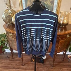 Dunhill Links Aqua Stripe Cashmere Blend Crew Sweater